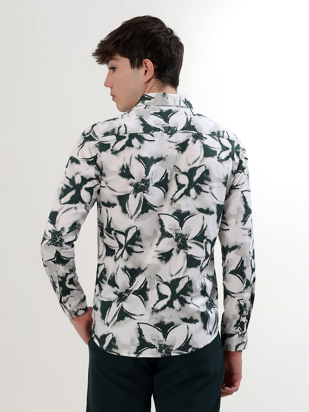 WHITE & FOREST GREEN FLORAL PRINT