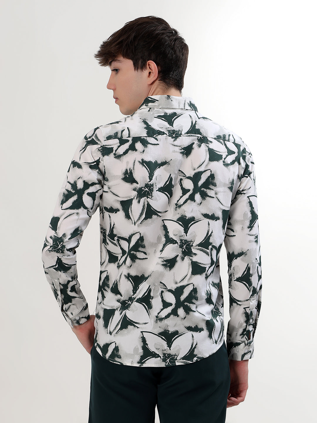 WHITE & FOREST GREEN FLORAL PRINT