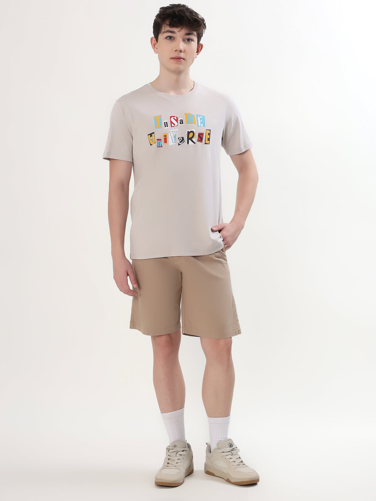 LIGHT GREY INSANE UNIVERSE GRAPHIC T-SHIRT