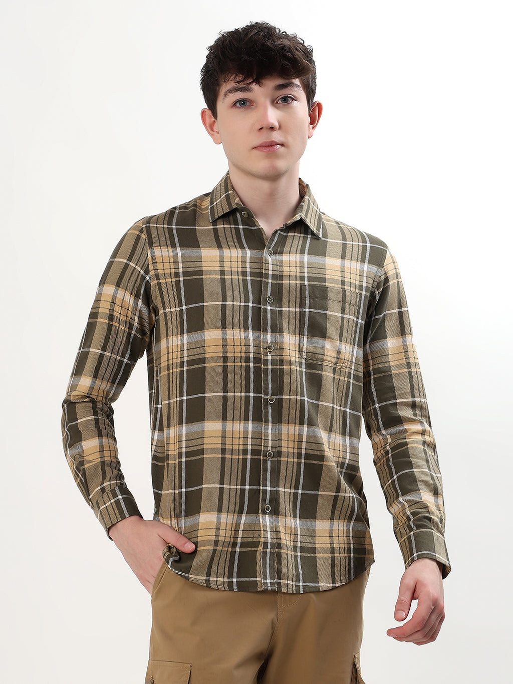OLIVE & BEIGE PLAID CHECK