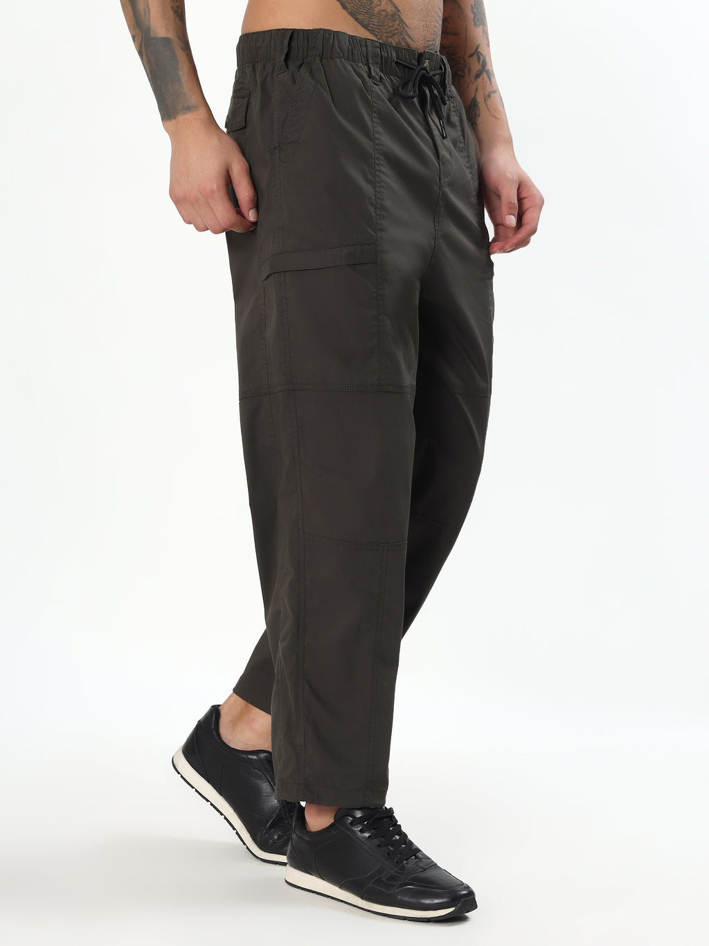 MEN COFFEE BROWN DRAWSTRING CARGO PANTS