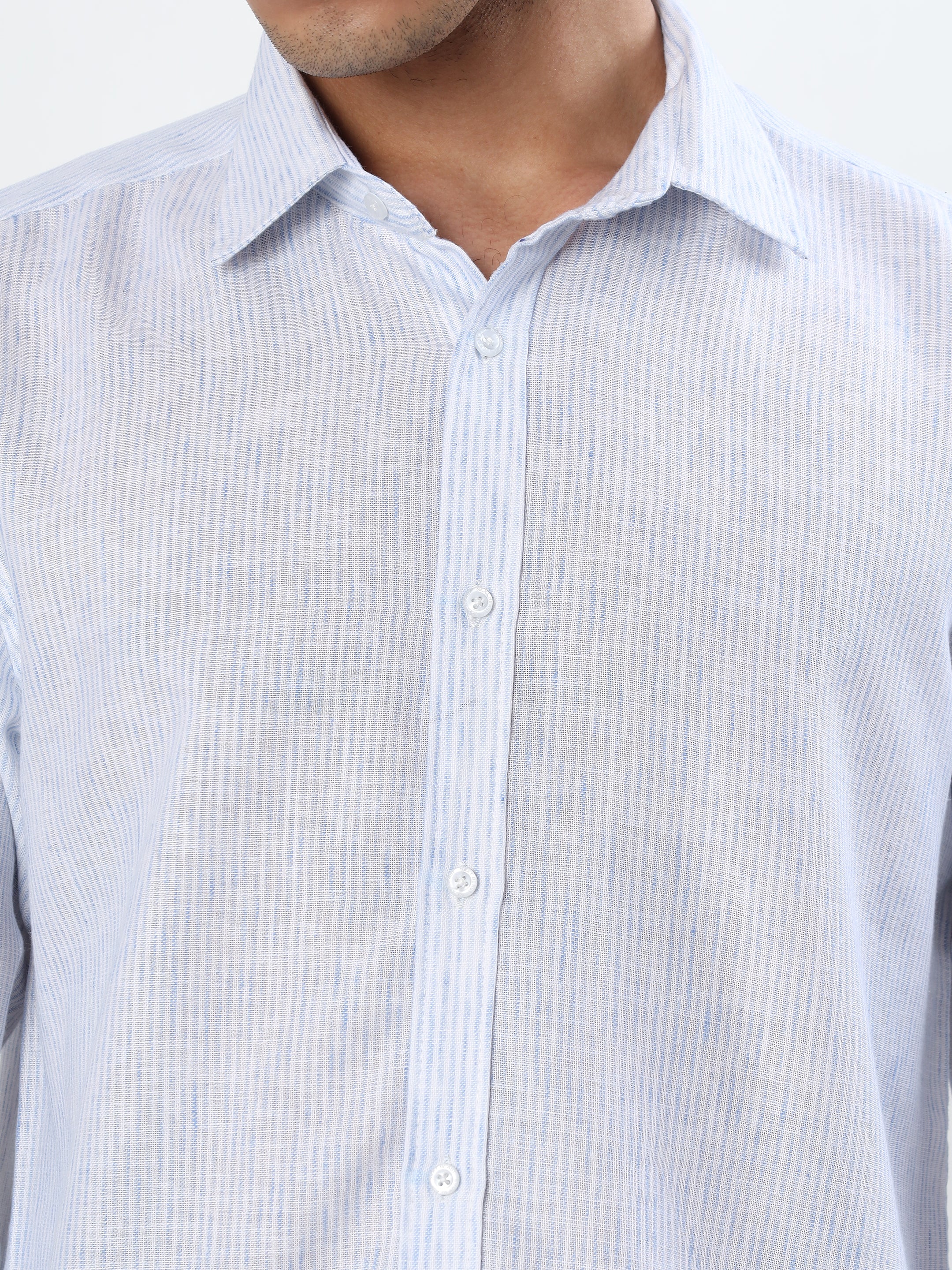 WHITE AND ICE BLUE TEXTURED PINSTRIPES
