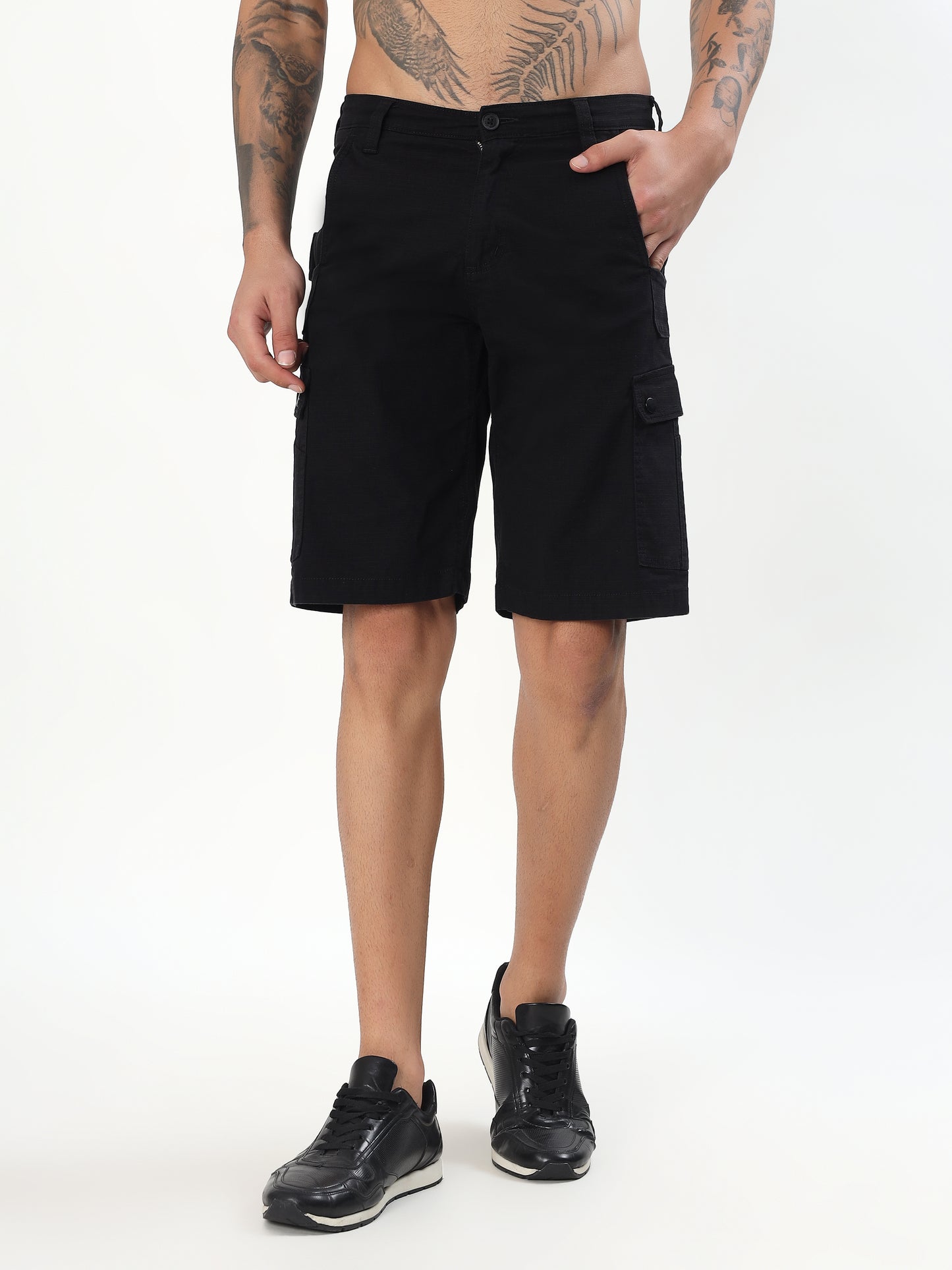 RIPSTOP CARGO BERMUDA SHORTS - BLACK