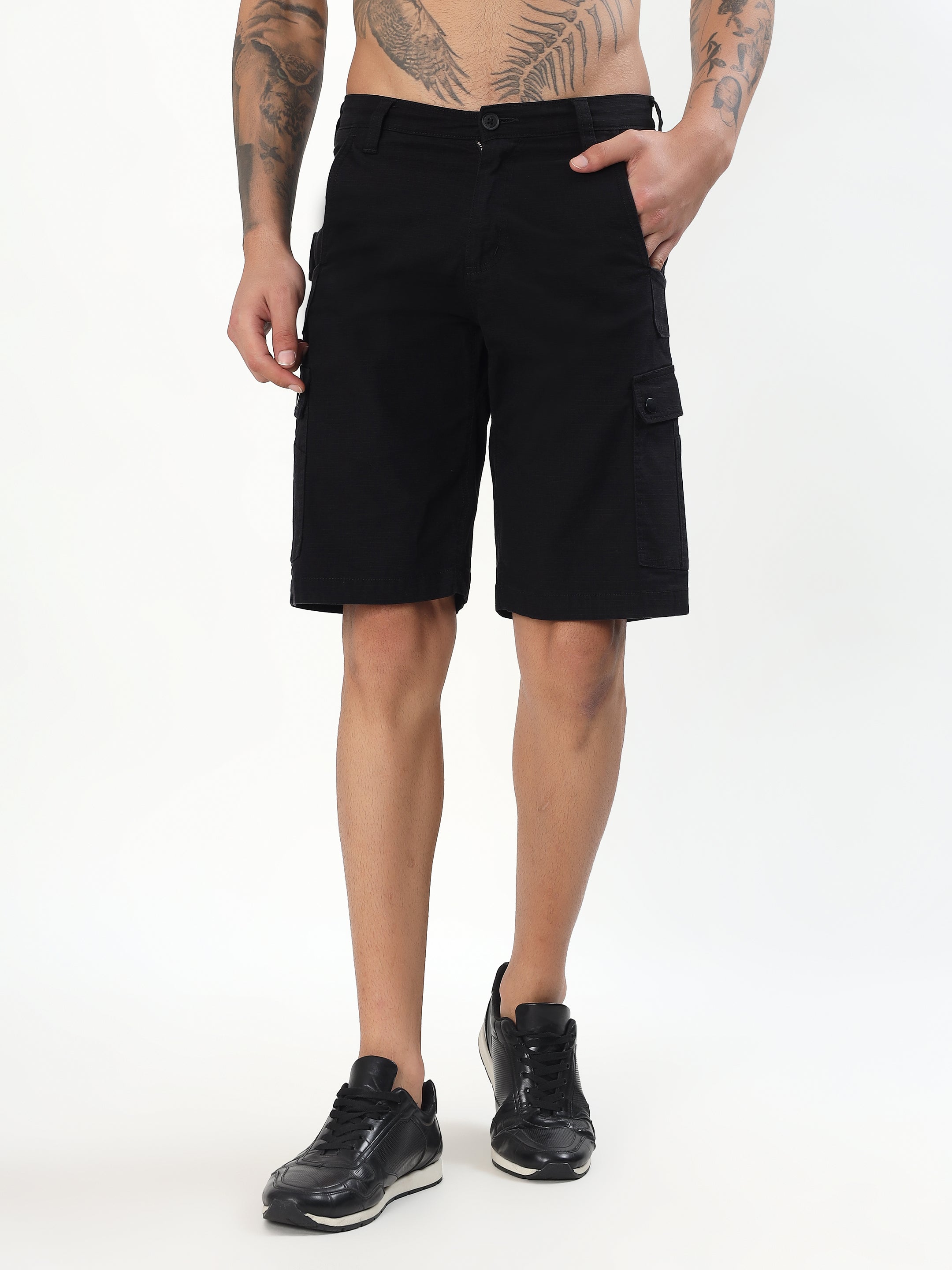 RIPSTOP CARGO BERMUDA SHORTS - BLACK