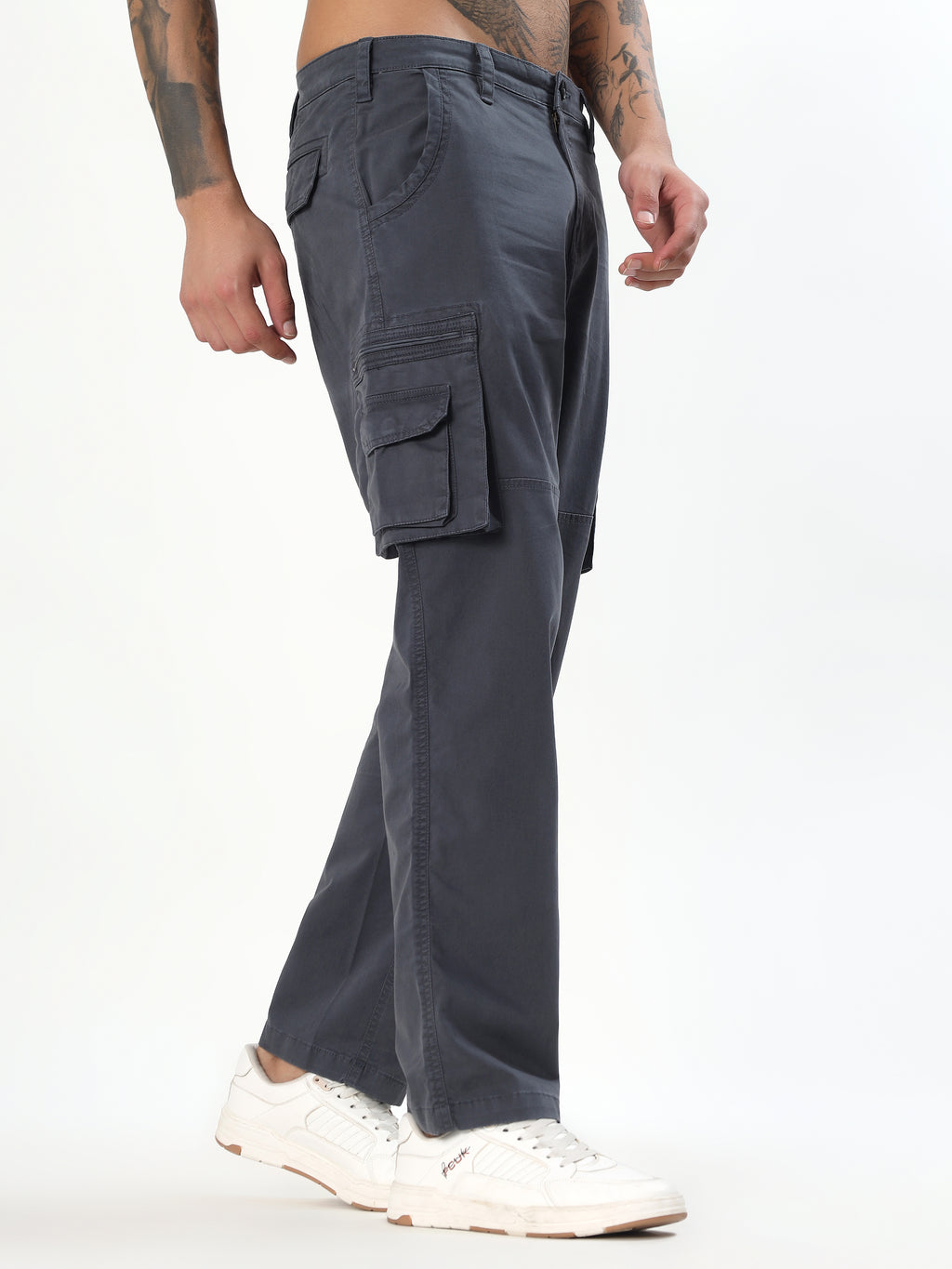MEN DARK GREY MULTI-POCKET CARGO PANTS