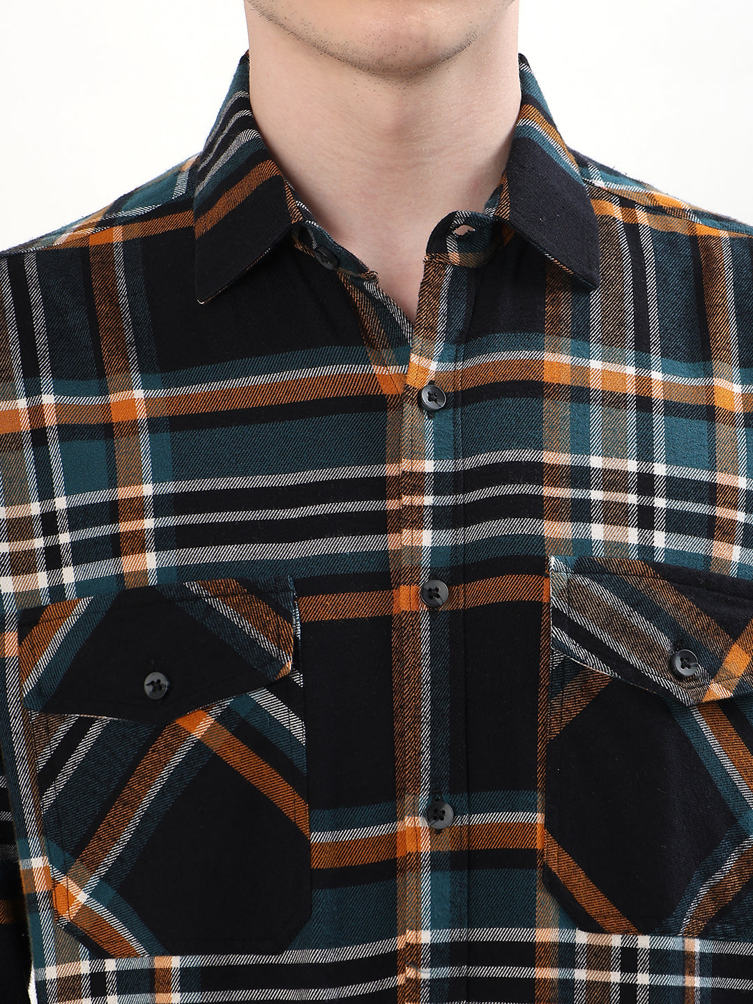 BLACK, TEAL & RUST PLAID CHECK