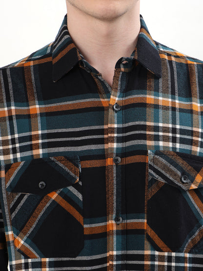 BLACK, TEAL & RUST PLAID CHECK FULL SLEEVE SHIRT