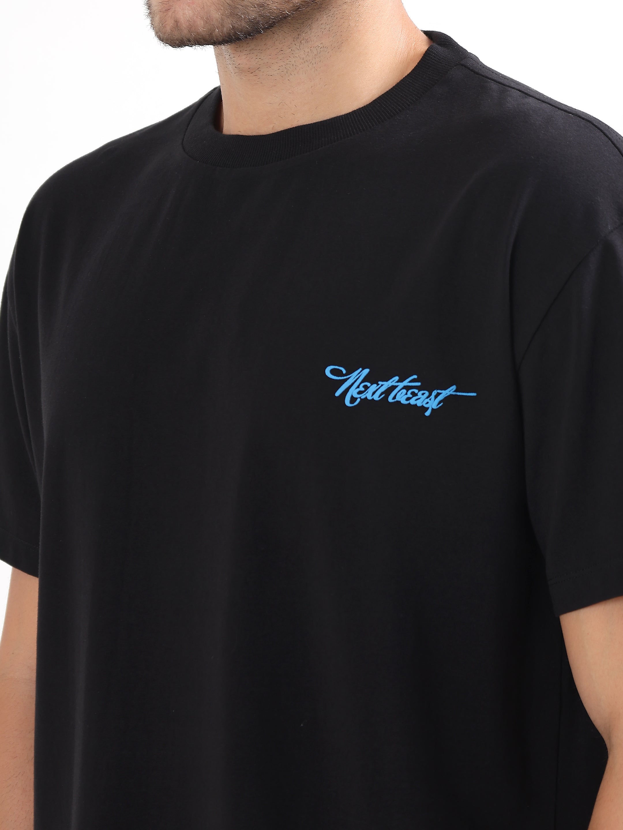 BLACK PRINTED OVERSIZED T-SHIRT