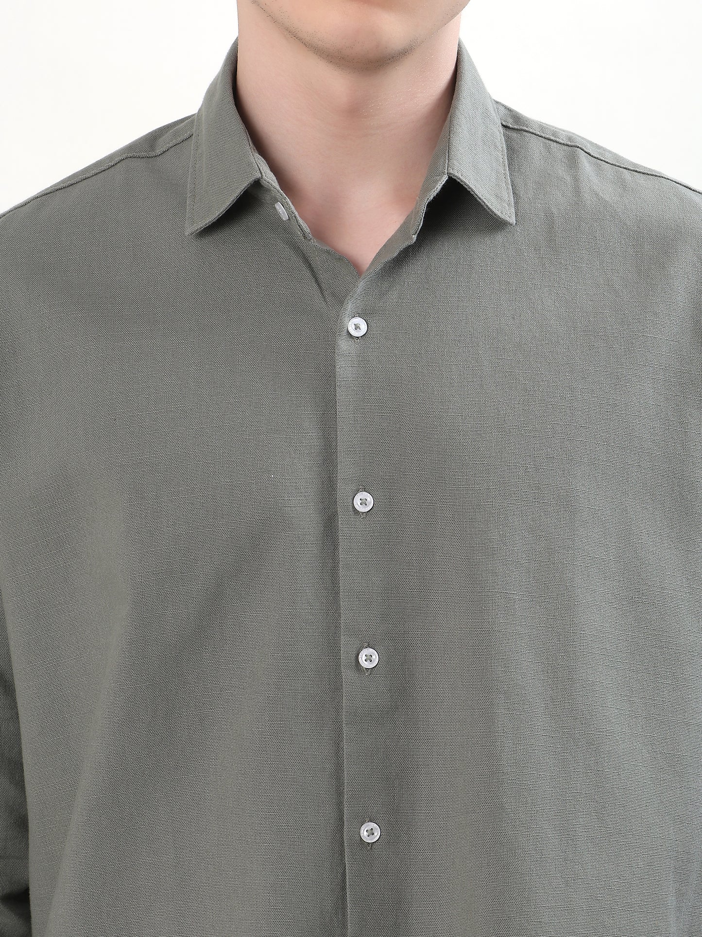 PREMIUM SAGE GREEN SOLID FULL SLEEVE LINEN SHIRT