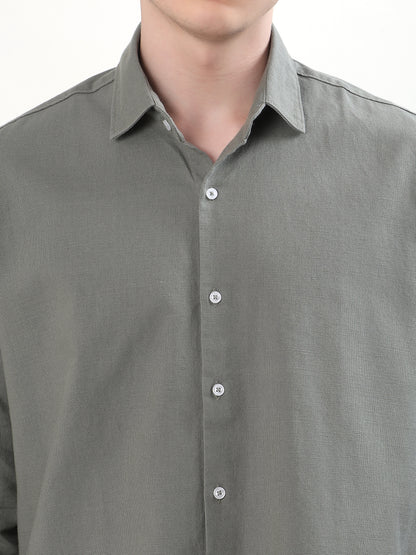 PREMIUM SAGE GREEN SOLID FULL SLEEVE LINEN SHIRT