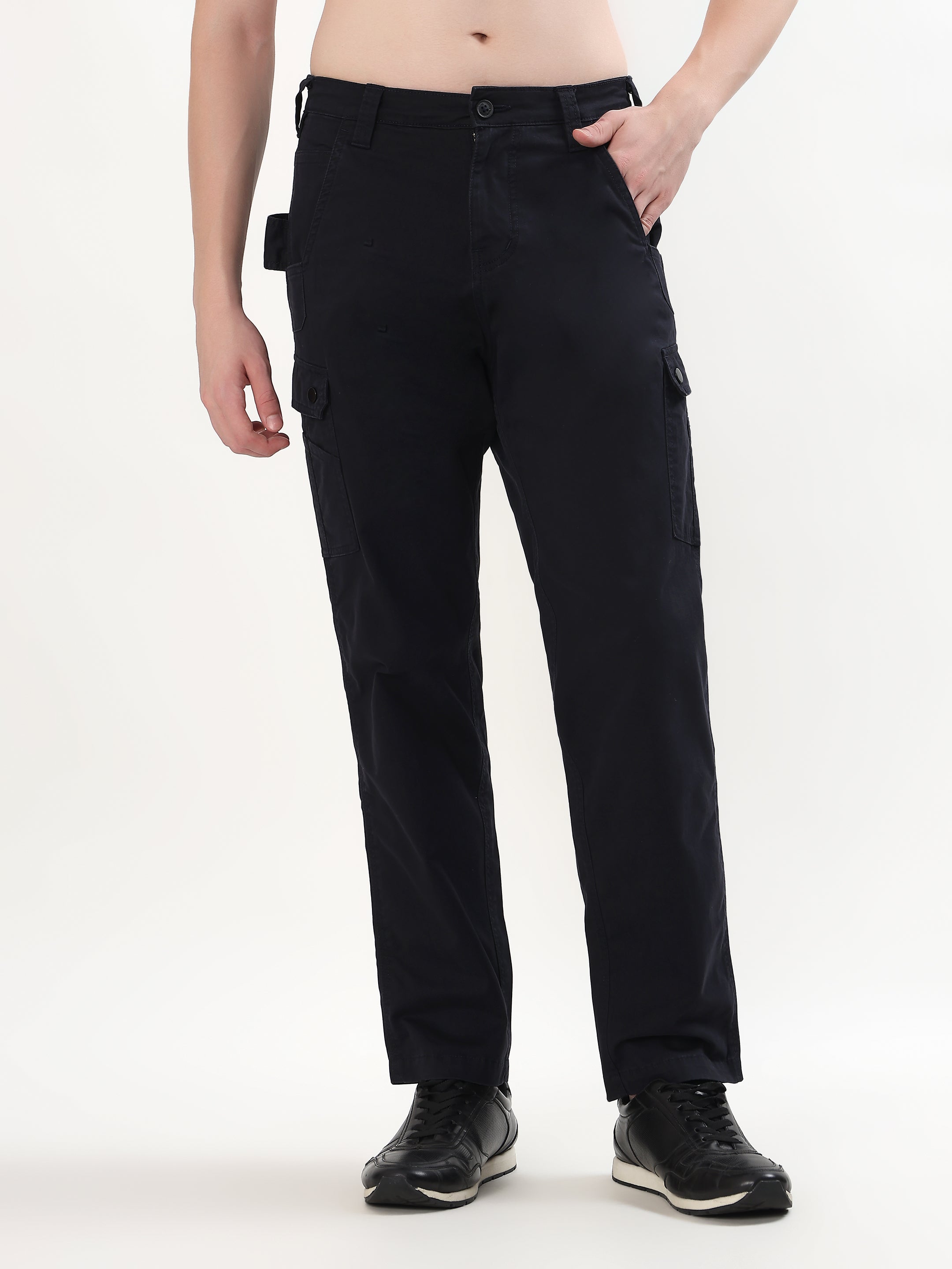 DEEP NAVY BLUE MULTI-POCKET CARGO PANTS