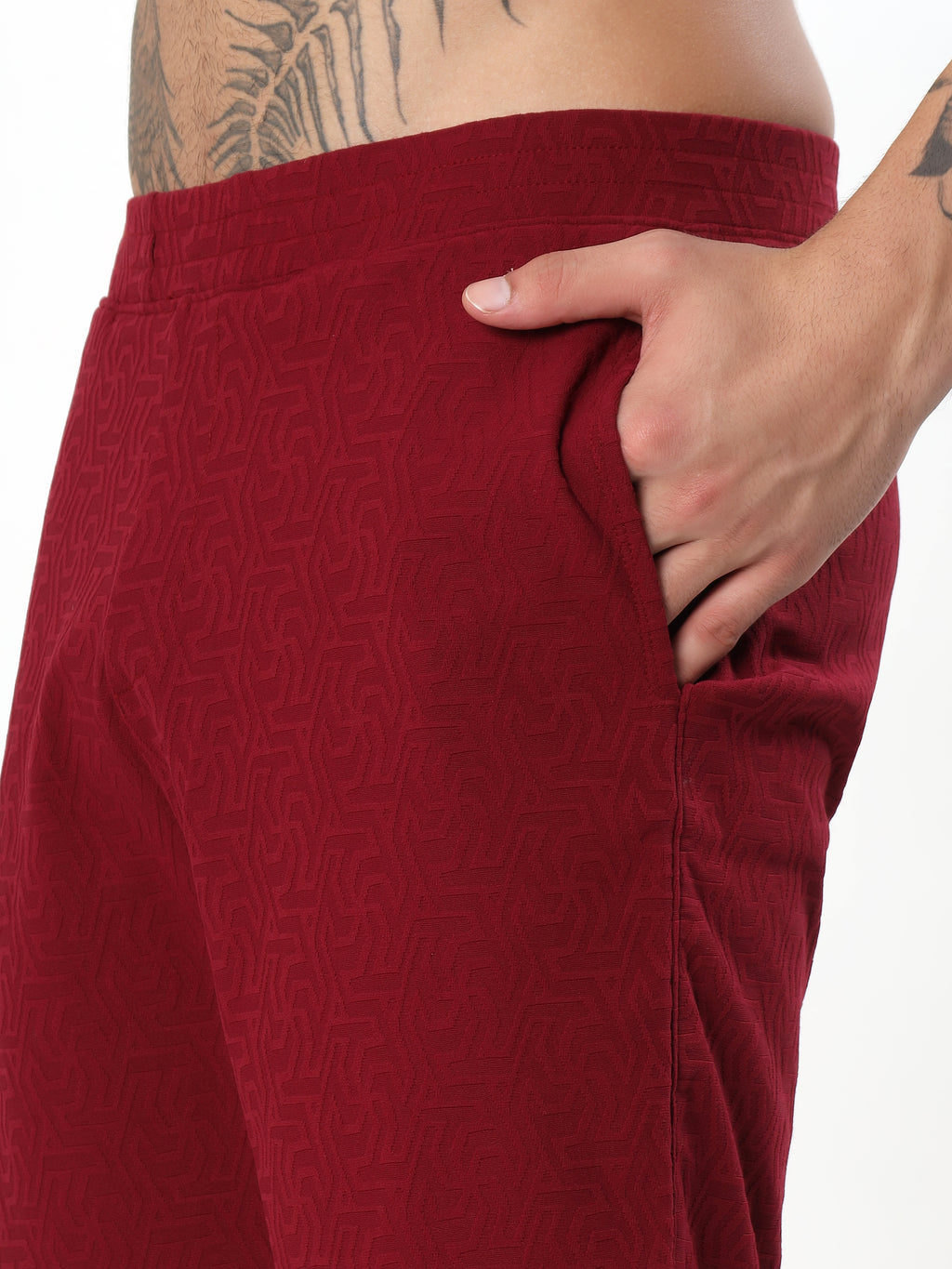 WINE RED JACQUARD POLO CO-ORD SET
