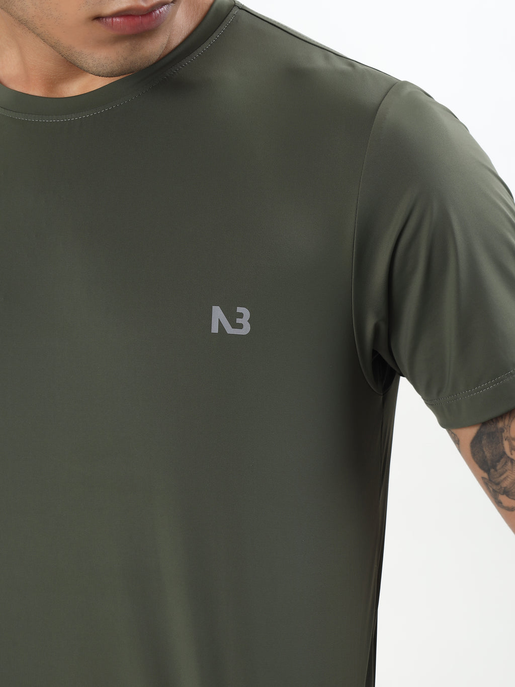 OLIVE GREEN PERFORMANCE NYLON SPANDEX T-SHIRT