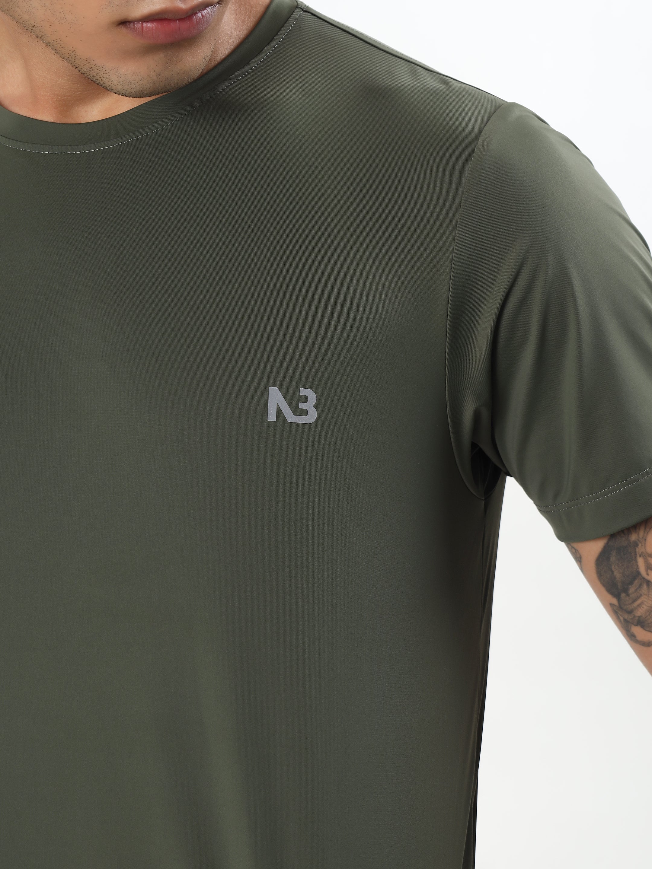 OLIVE GREEN PERFORMANCE NYLON SPANDEX T-SHIRT