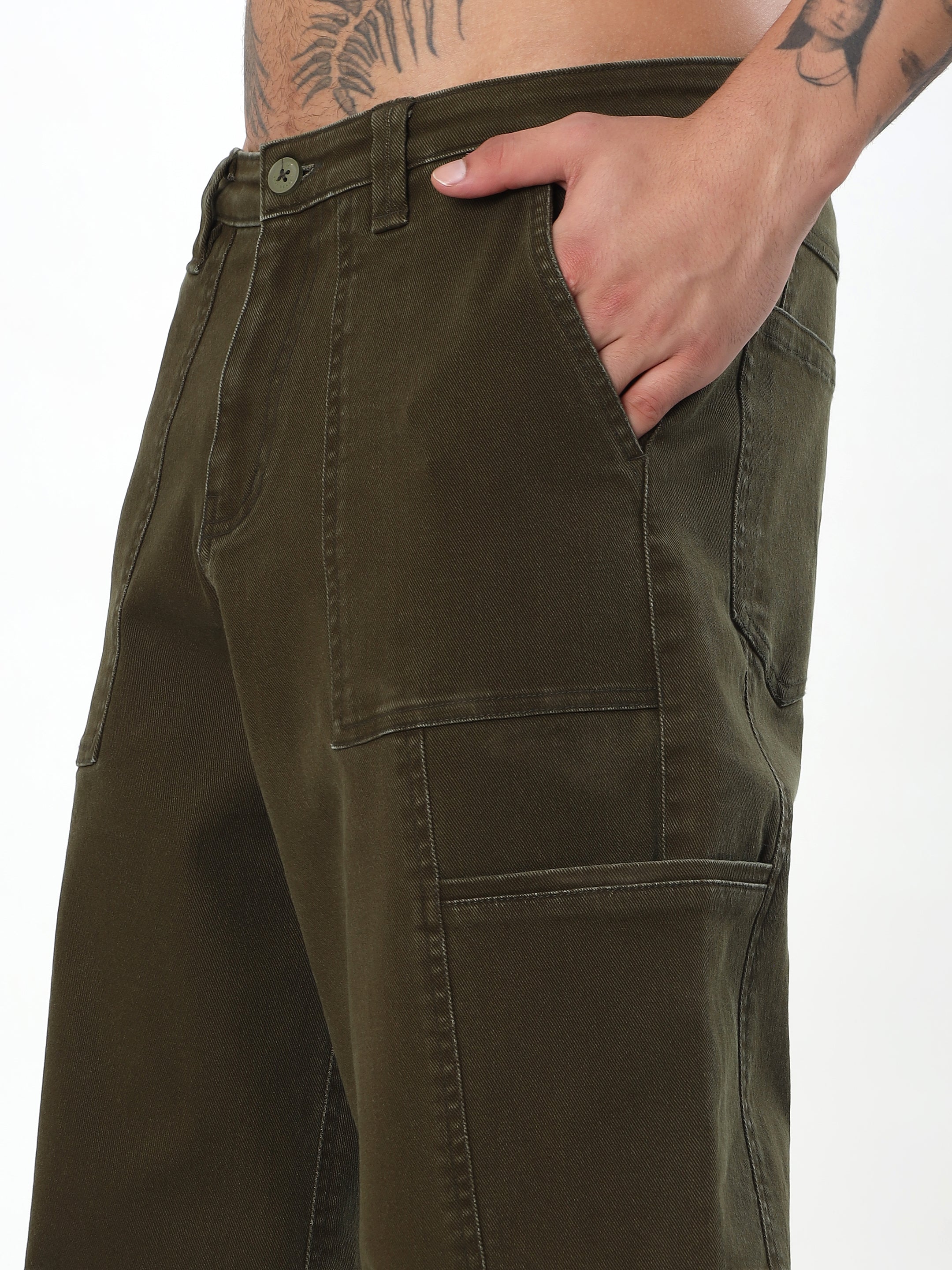 MEN'S OLIVE GREEN LOOSE BAGGY FIT