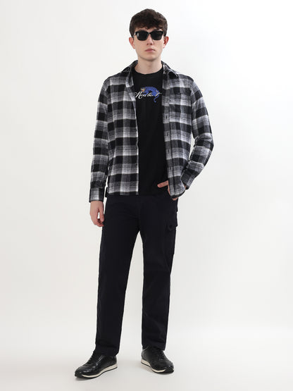 BLACK AND WHITE FLANNEL SHIRT