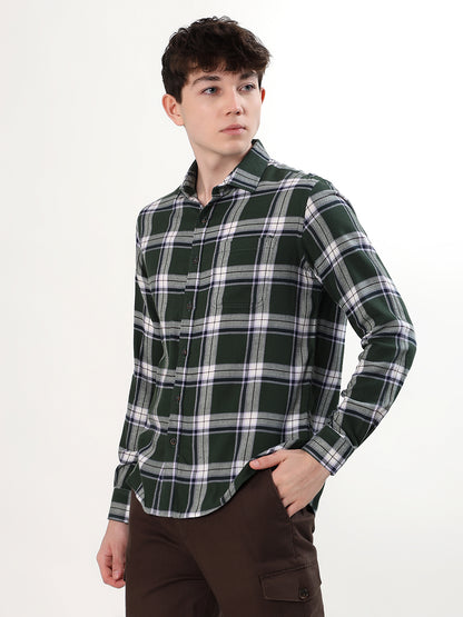 FOREST GREEN & WHITE PLAID CHECK FULL SLEEVE SHIRT
