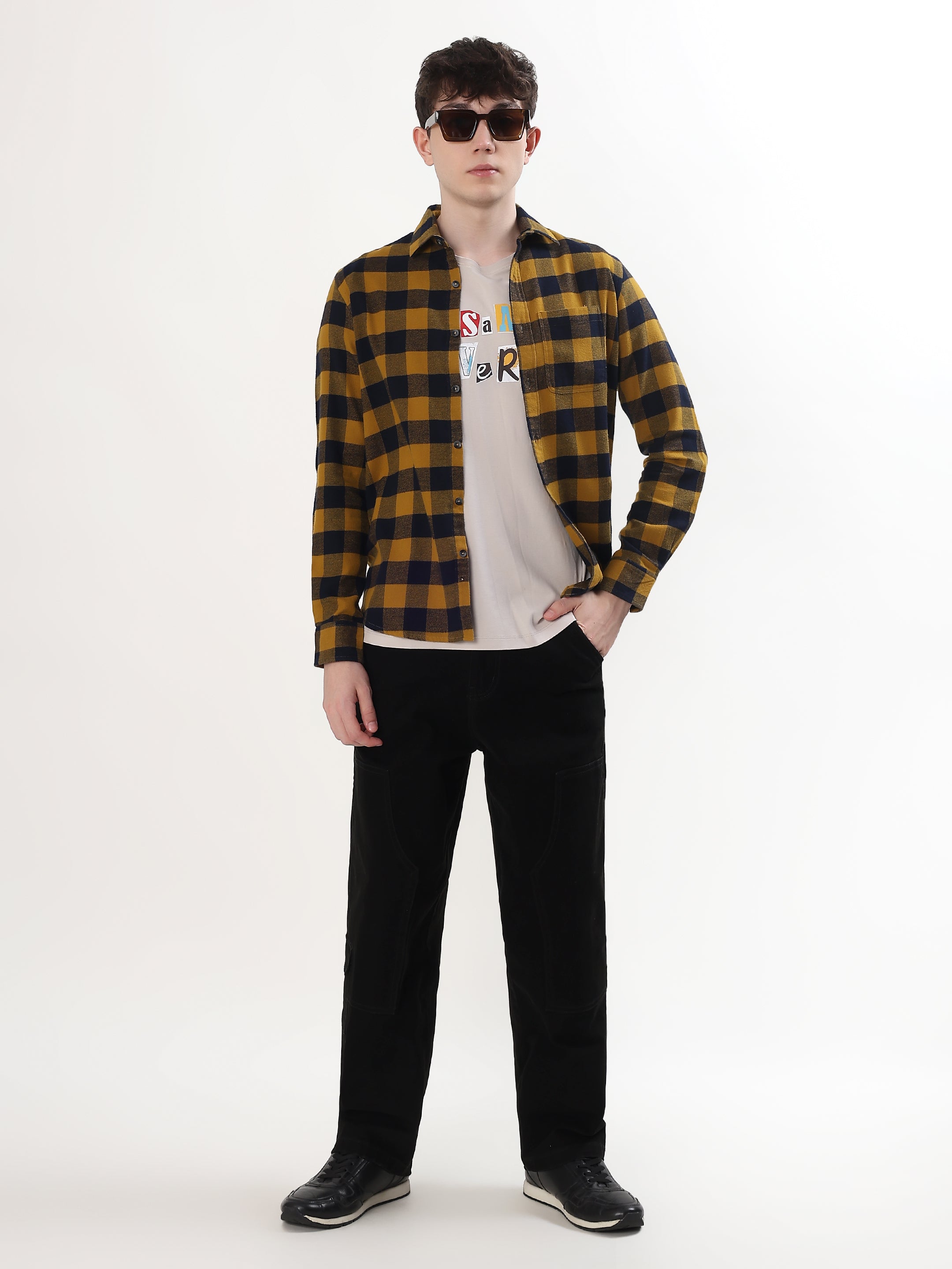 MUSTARD YELLOW AND BLACK BUFFALO CHECKED