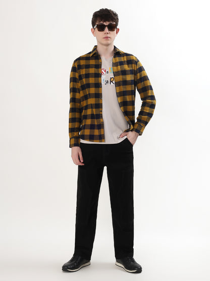 MUSTARD YELLOW AND BLACK BUFFALO CHECKED CASUAL SHIRT