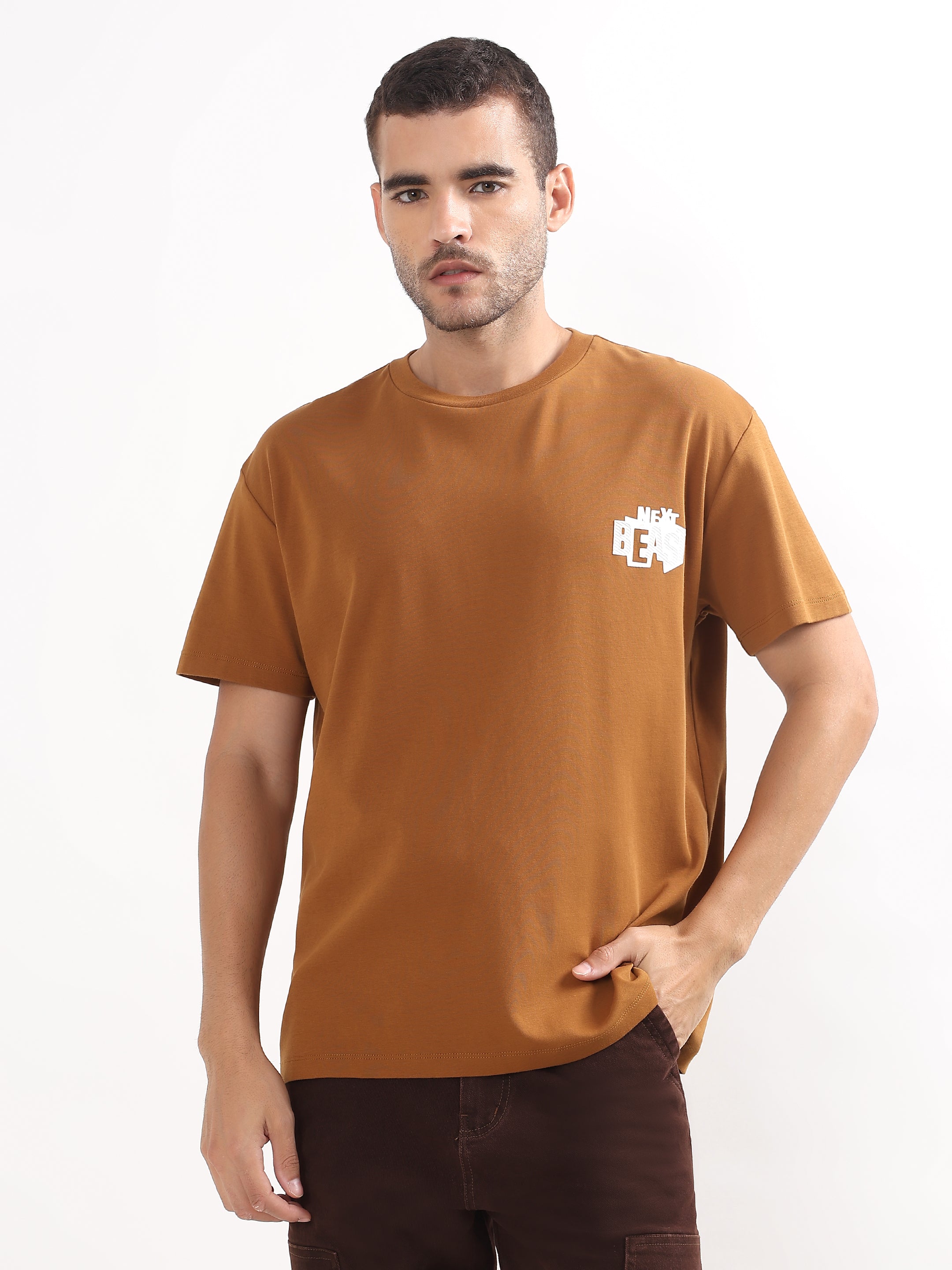 MUSTARD BROWN BEAST GRAPHIC OVERSIZED T-SHIRT