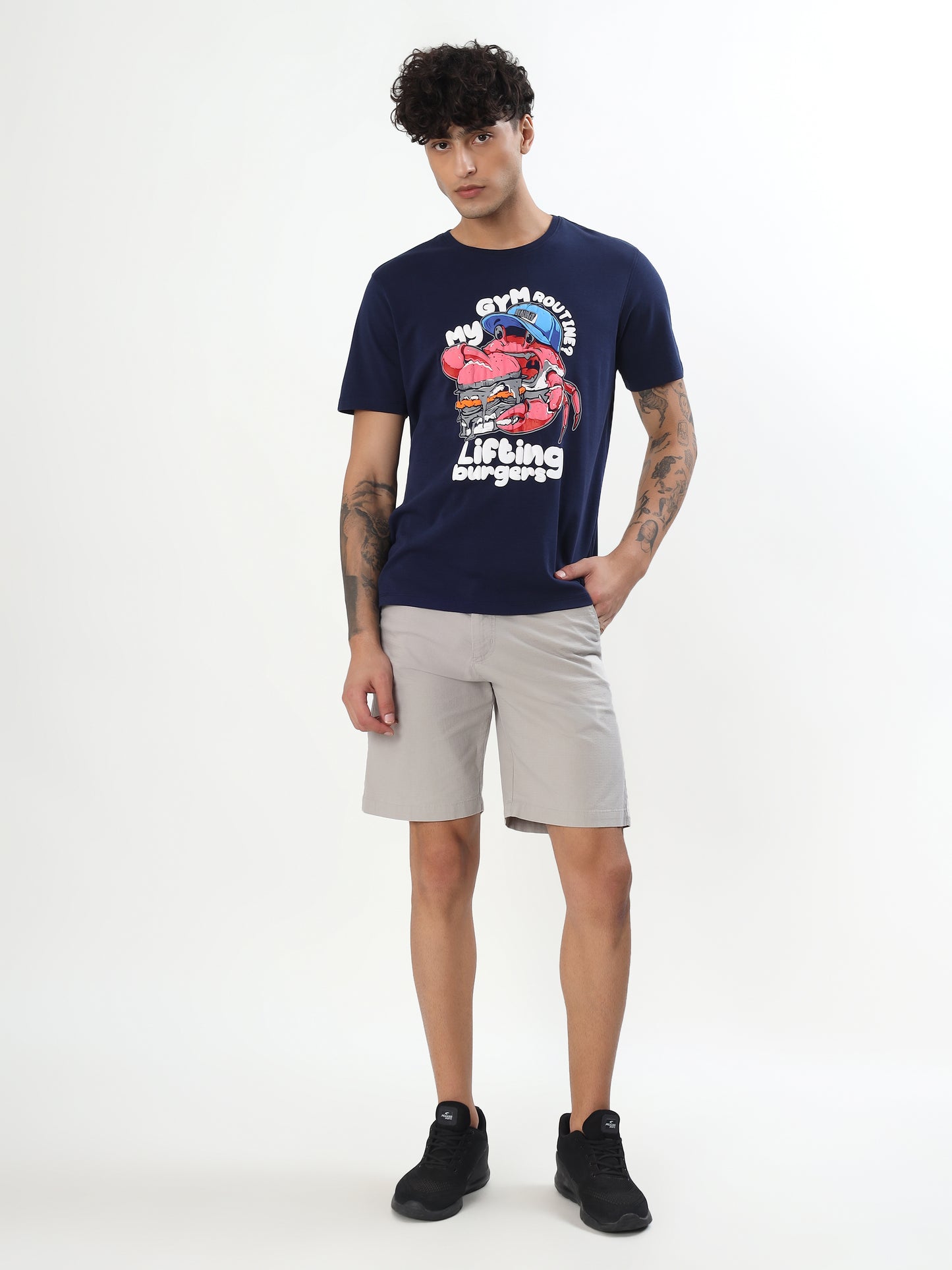 NAVY BLUE MY GYM ROUTINE GRAPHIC T-SHIRT