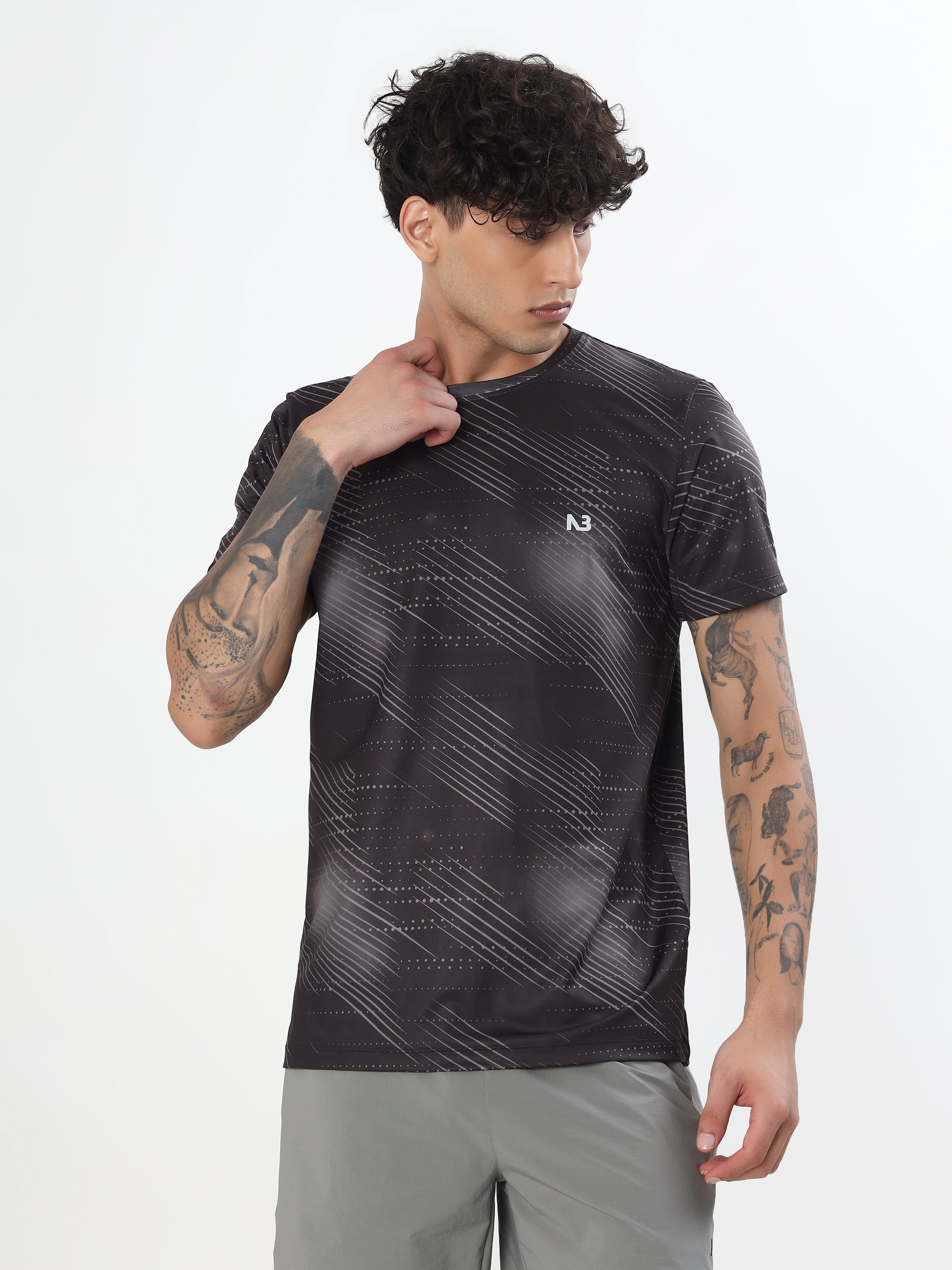 BLACK ABSTRACT PRINT ACTIVEWEAR T-SHIRT