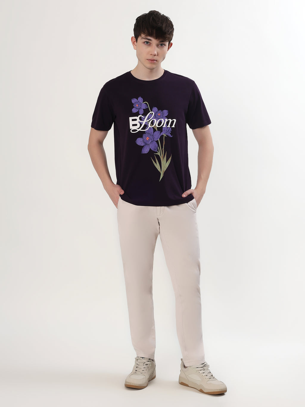 DEEP PURPLE BLOOM FLORAL GRAPHIC T-SHIRT