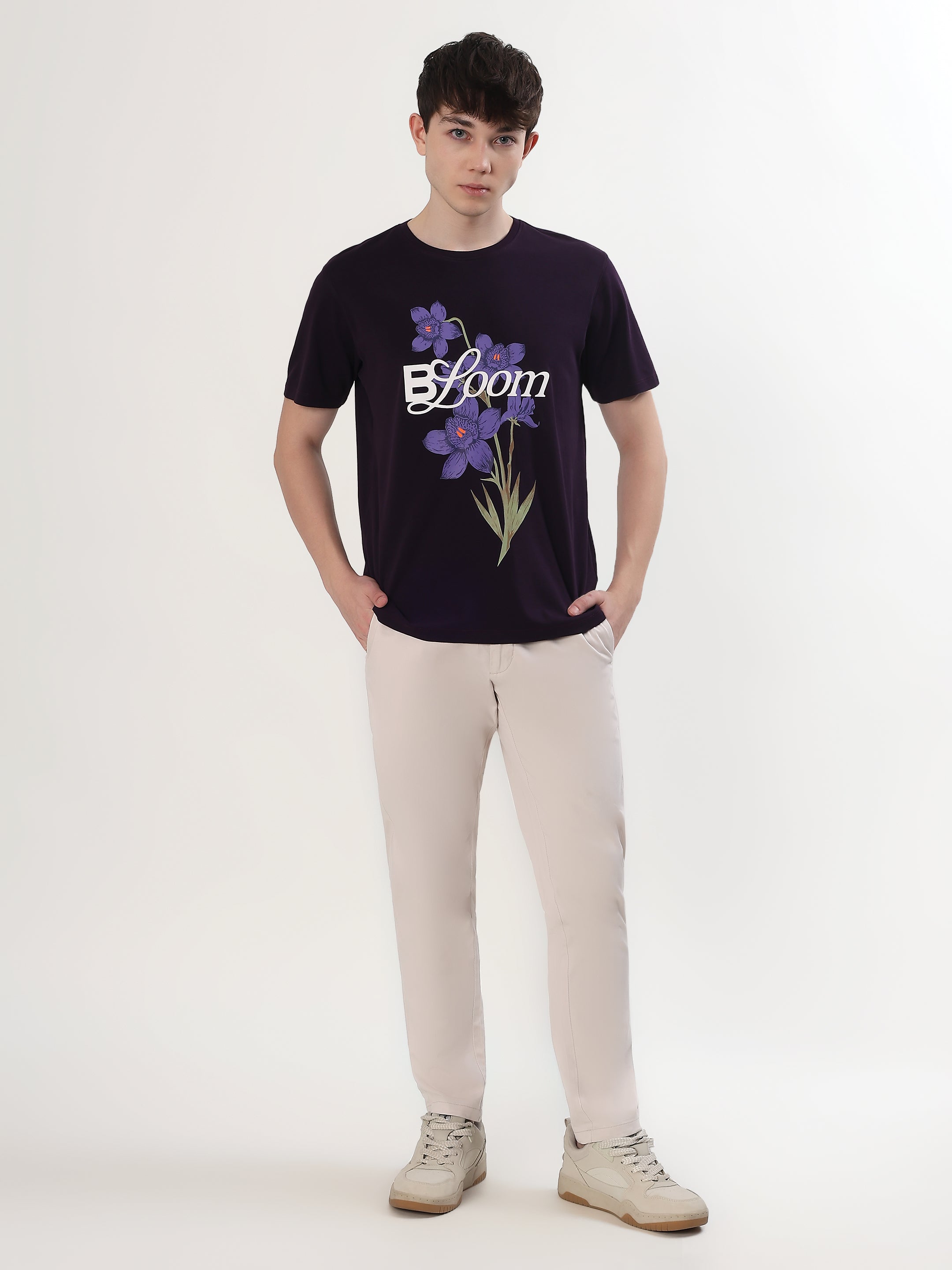 DEEP PURPLE BLOOM FLORAL GRAPHIC T-SHIRT