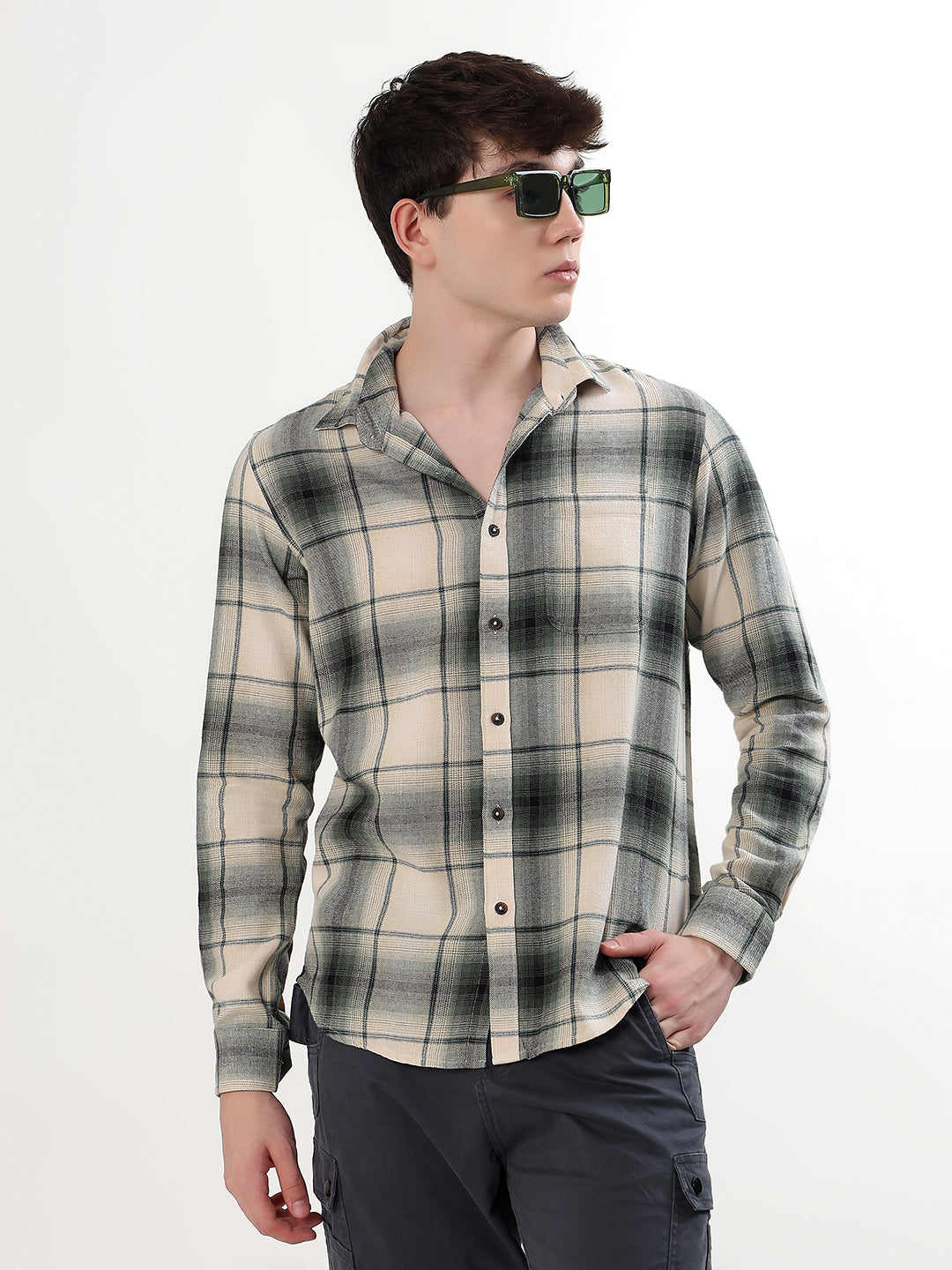 CREAM & SAGE GREEN PLAID CHECK