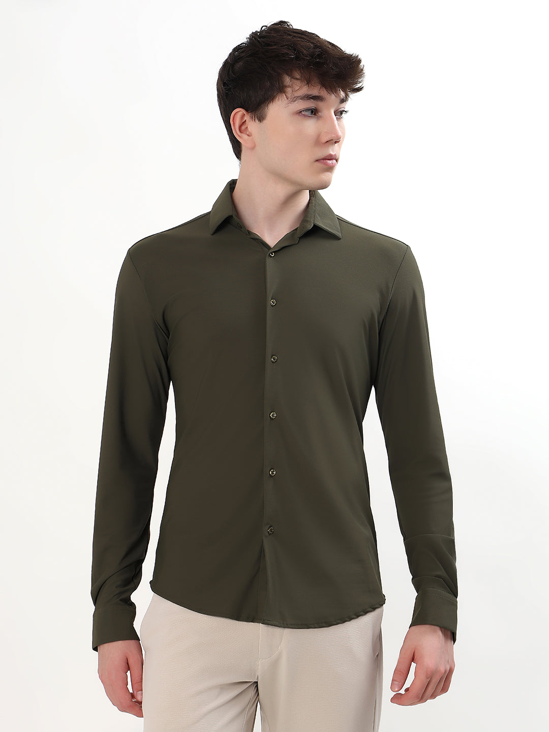 OLIVE GREEN STRETCH KNIT/NYLON-SPANDEX BLEND