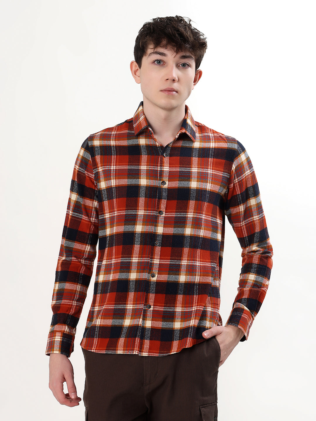 RUST ORANGE & NAVY BLUE PLAID CHECK