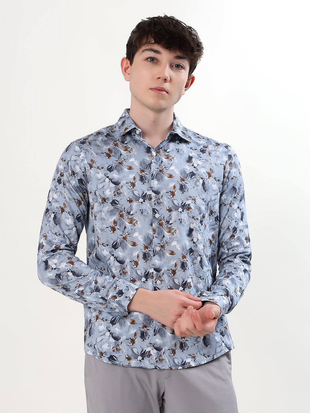 BLUE ABSTRACT FLORAL CASUAL SHIRT