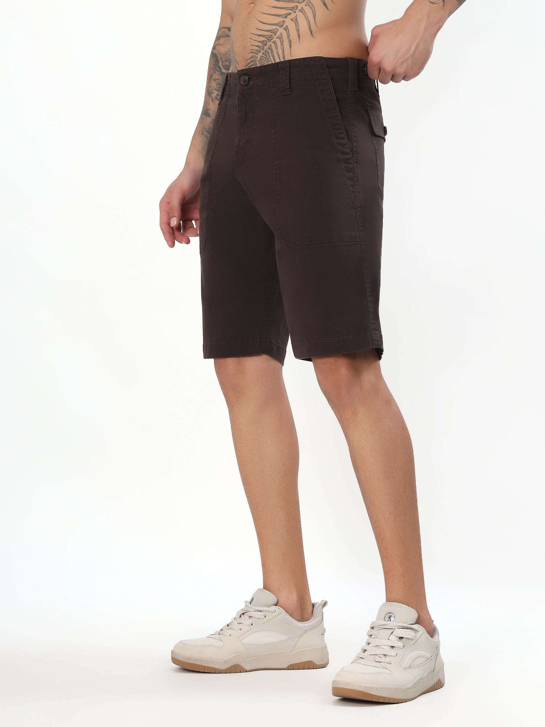 UTILITY STITCH BERMUDA SHORTS - ESPRESSO BROWN