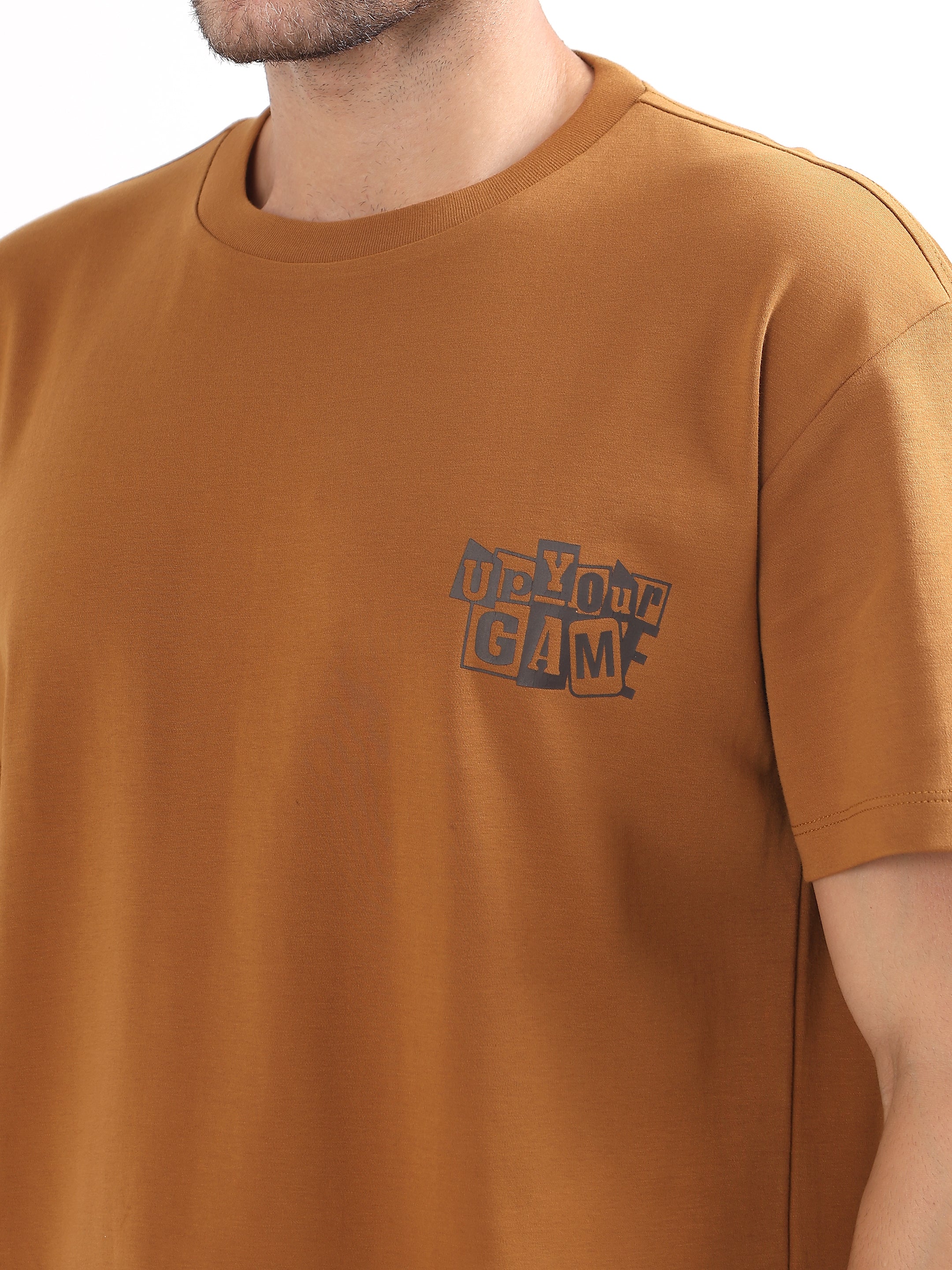 MUSTARD BROWN OVERSIZED PRINTED T-SHIRT