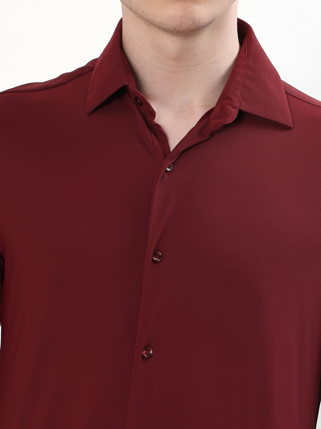 BURGUNDY PREMIUM STRETCH KNIT / NYLON-SPANDEX BLEND FULL SLEEVE SLIM FIT SHIRT