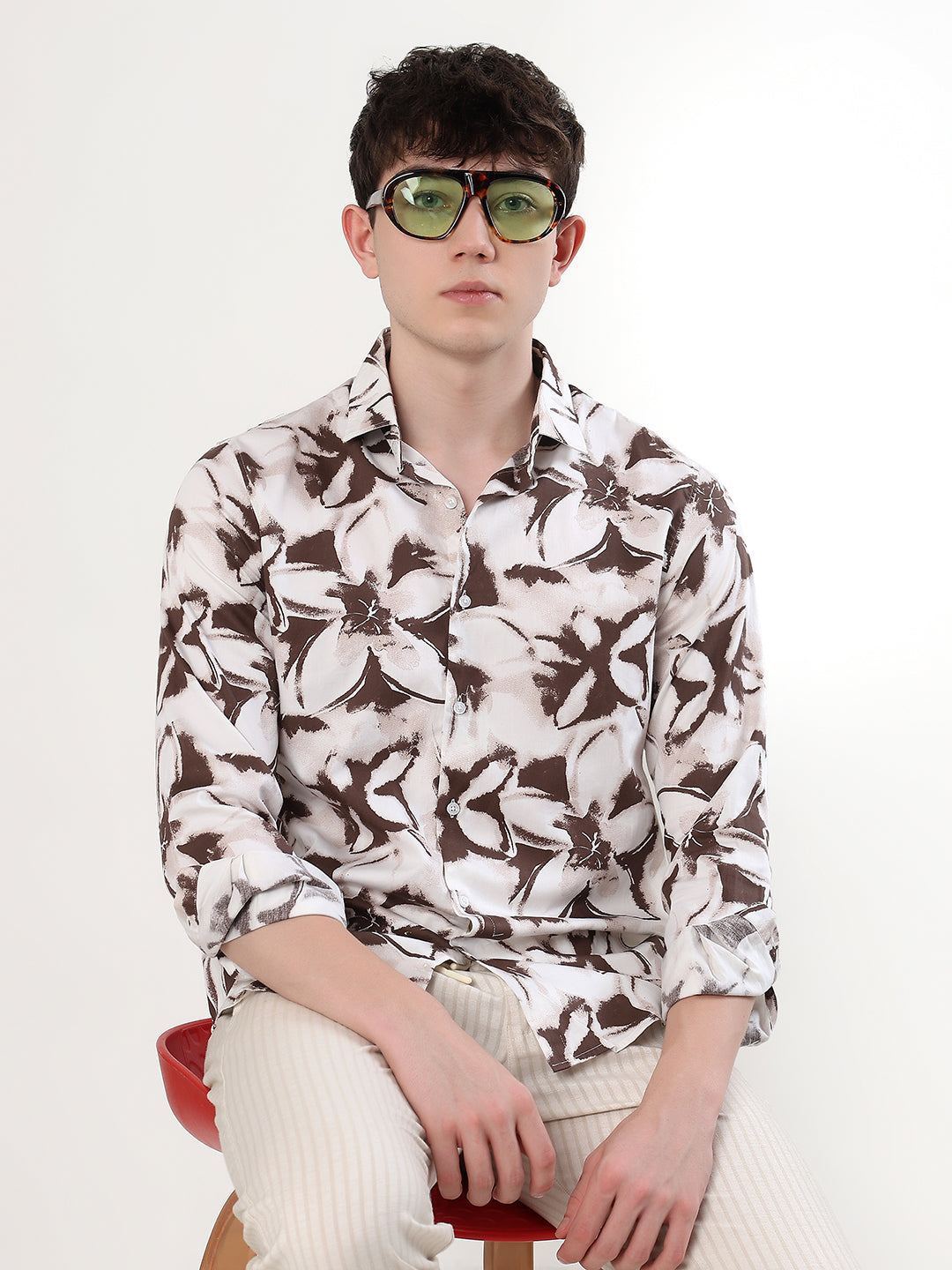 IVORY & MOCHA BROWN FLORAL PRINT