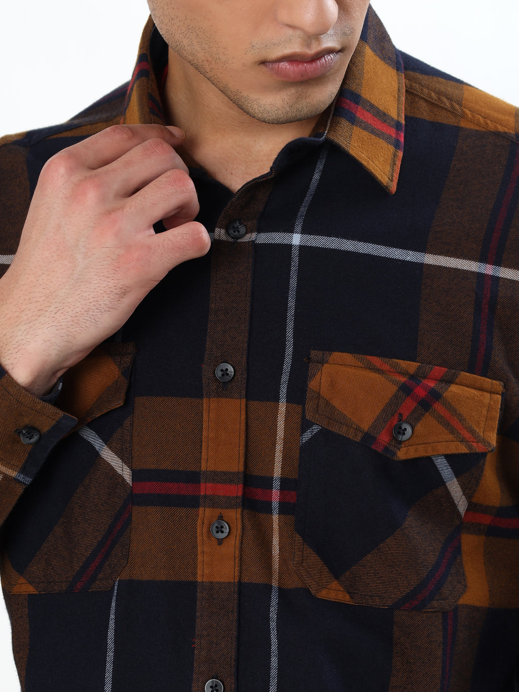 NAVY BLUE AND MUSTARD TARTAN