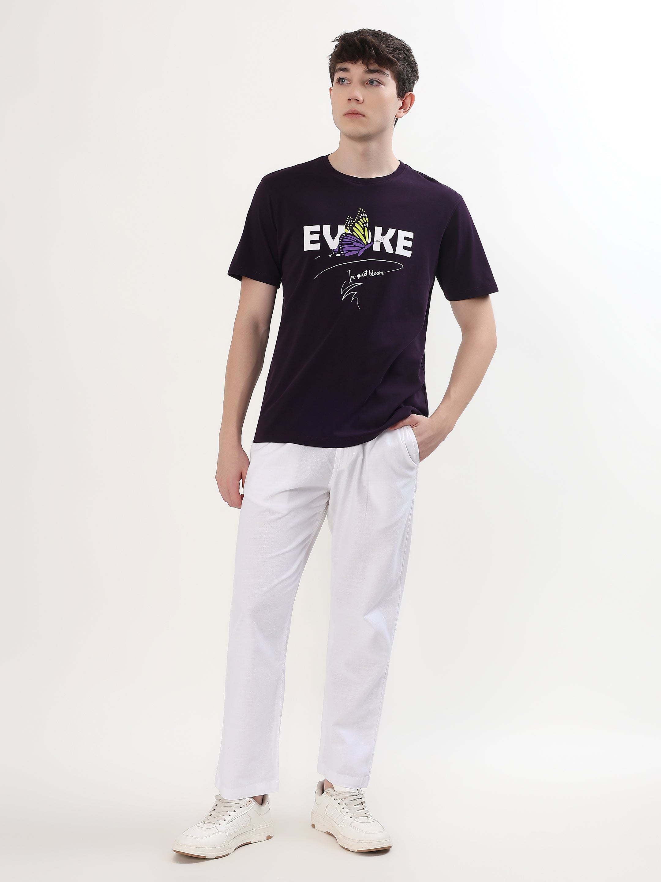 DEEP PURPLE EVOKE BUTTERFLY GRAPHIC T-SHIRT