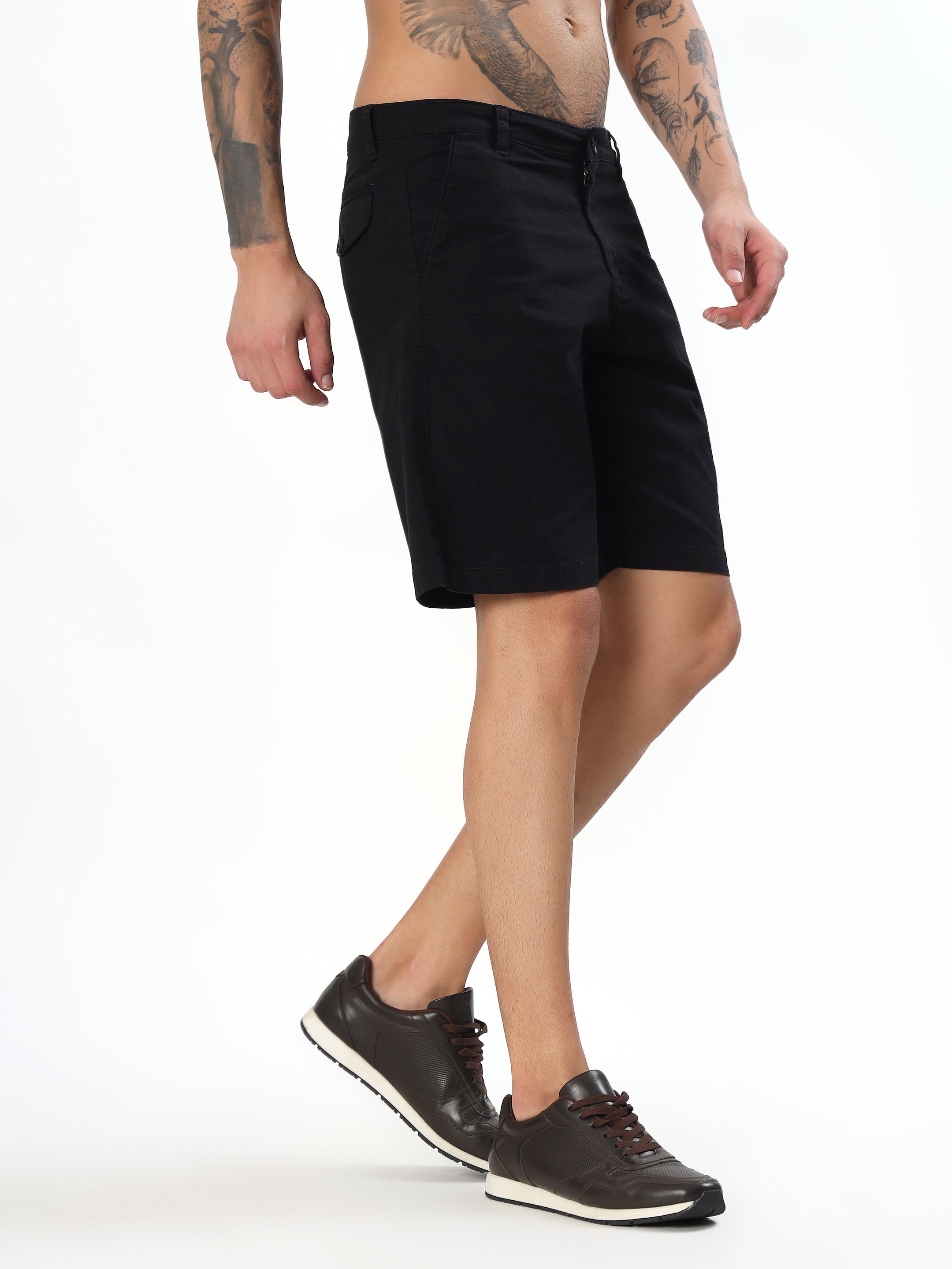 MEN'S CLASSIC MIDNIGHT BLACK CASUAL COTTON SHORTS