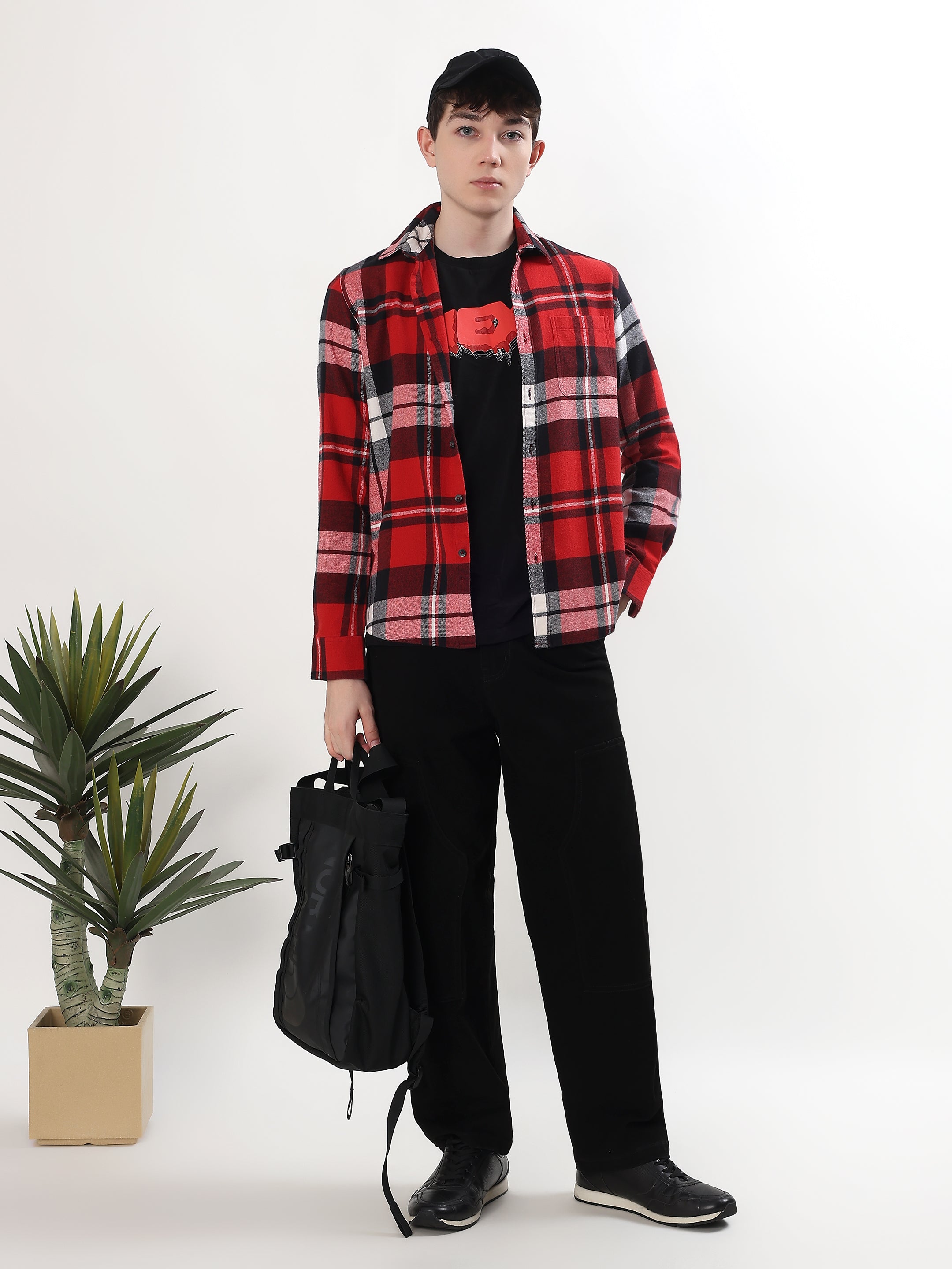 RED AND BLACK TARTAN CHECKED