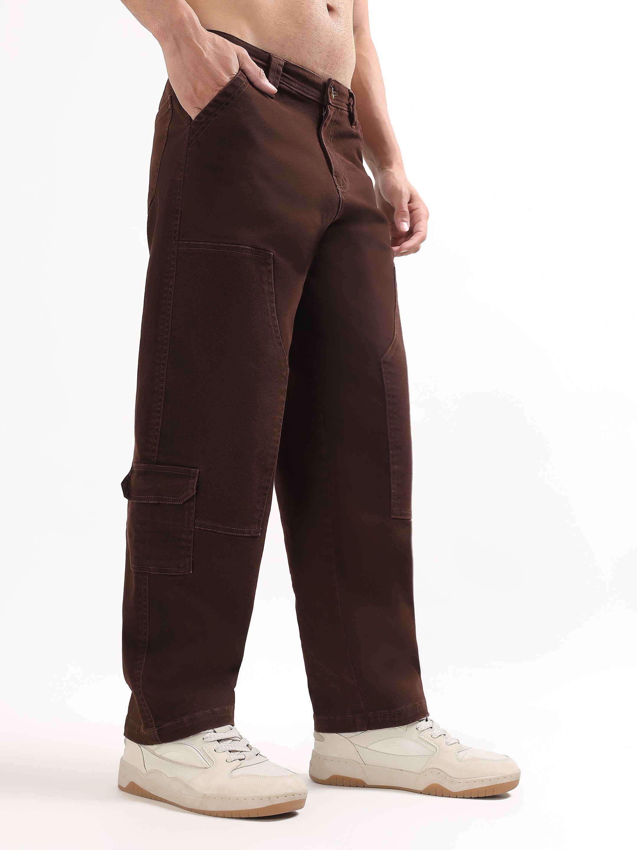 MEN'S BROWN UTILITY CARGO BAGGY PANTS