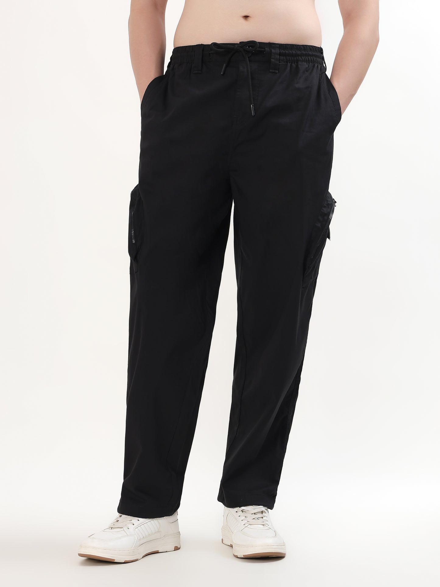 BLACK UTILITY CARGO TROUSERS (MULTIPLE FUNCTIONAL POCKETS)