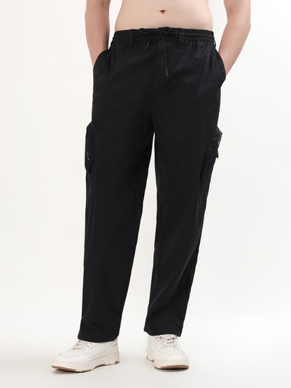 BLACK UTILITY CARGO TROUSERS (MULTIPLE FUNCTIONAL POCKETS)