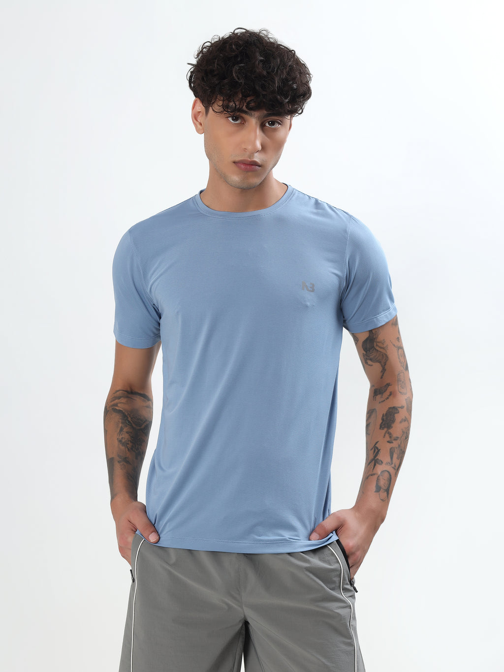 SKY BLUE SOLID ACTIVEWEAR T-SHIRT