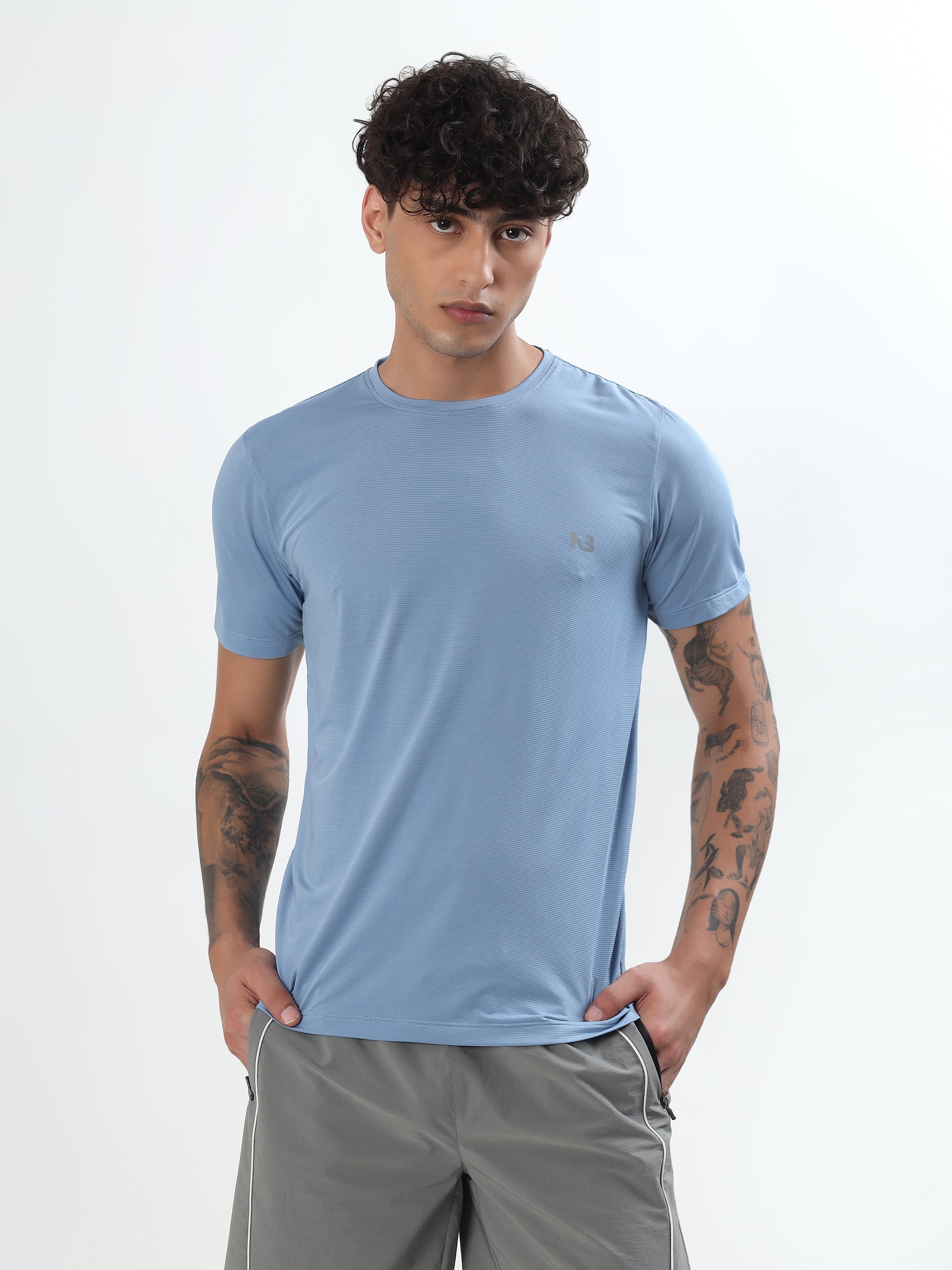 SKY BLUE SOLID ACTIVEWEAR T-SHIRT