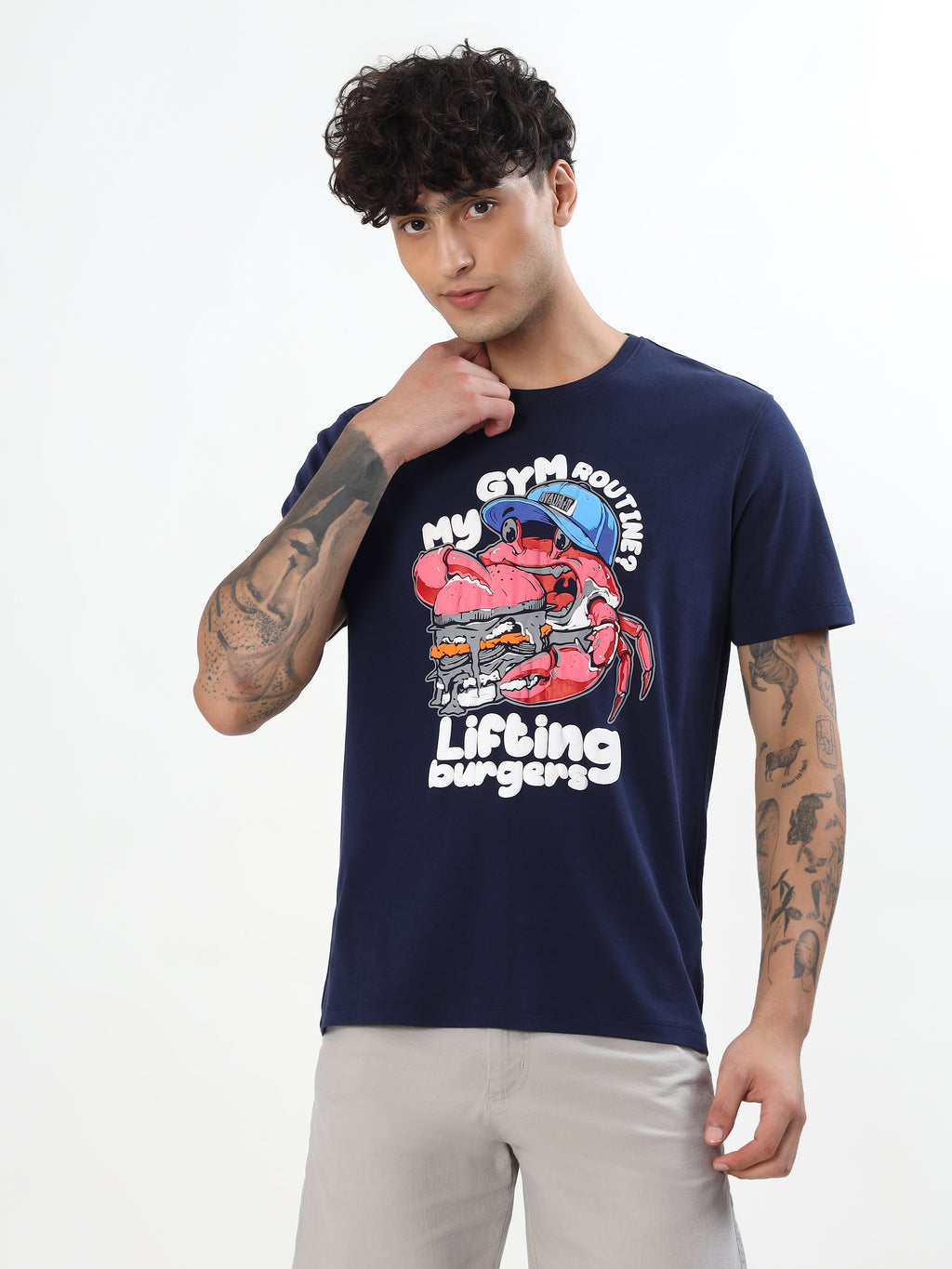 NAVY BLUE MY GYM ROUTINE GRAPHIC T-SHIRT