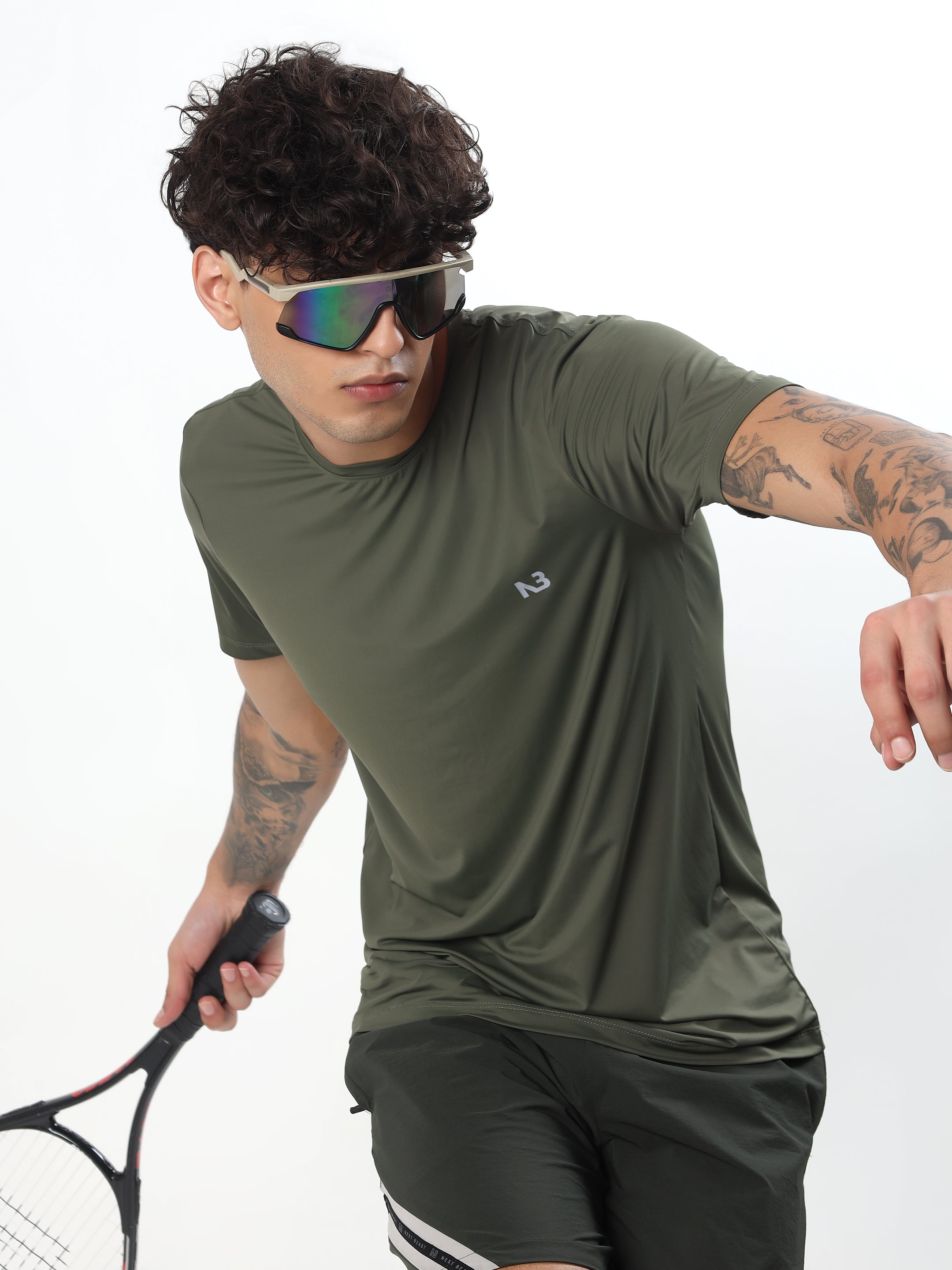 OLIVE GREEN PERFORMANCE NYLON SPANDEX T-SHIRT