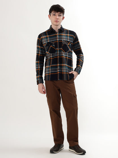 BLACK, TEAL & RUST PLAID CHECK FULL SLEEVE SHIRT