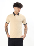 SUBTLE TEXTURED CONTRAST COLLAR POLO T-SHIRT - CREAM