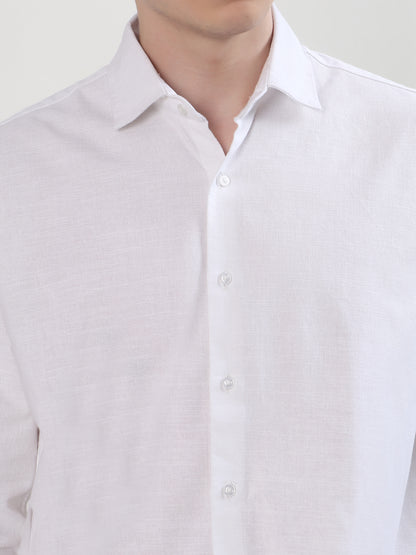 PREMIUM PURE WHITE SOLID FULL SLEEVE LINEN SHIRT